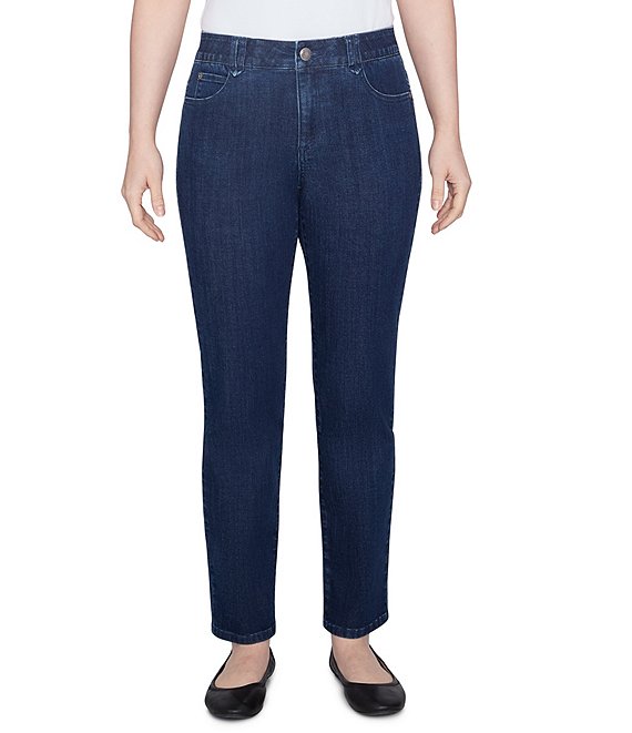 Ruby Rd. Petite Size Soft Denim Pull-On Boot-Cut Jeans, Dark Indigo - Image 1