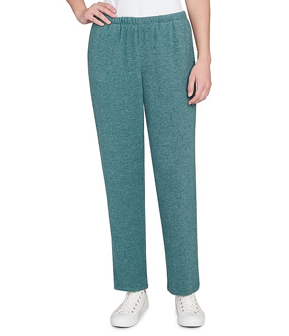 Ruby Rd. Petite Size Soft Hatchi Knit Straight Leg Pull-On Pants, Forest - Image 1
