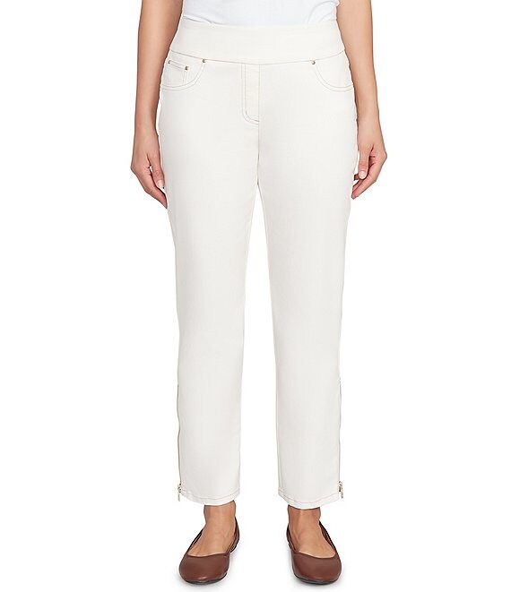 Ruby Rd. Petite Size Soft Stretch Denim Pull-On Ankle Pants, Ivory - Image 1