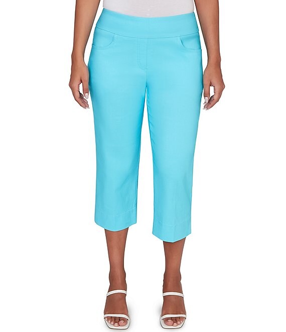 Ruby Rd. Petite Size Stretch Straight Leg Pull-On Capri Pants, Aruba Blue - Image 1