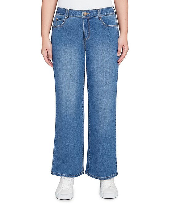 Ruby Rd. Petite Size Wide Leg Pull-On Denim Jeans