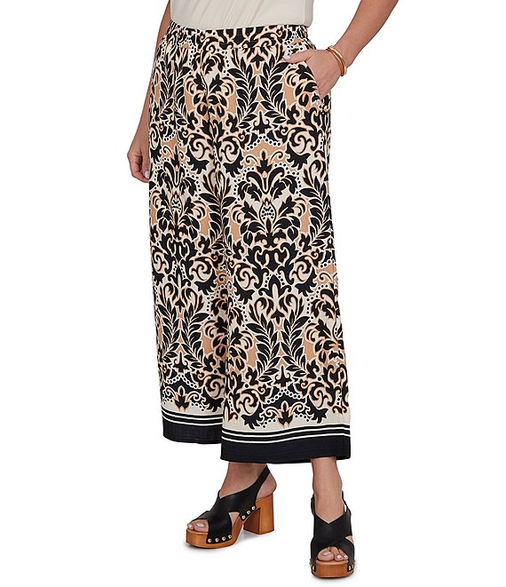 Ruby Rd. Plus Size Coordinating Textured Woven Modern Damask Pull-On Crop Pants