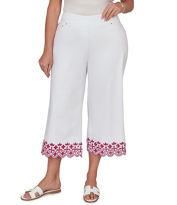 Ruby Rd. Plus Size Embroidered Pull-On Denim Pants