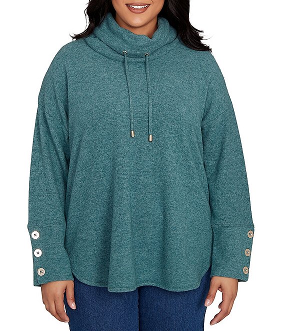 Ruby Rd. Plus Size Knit Cowl Neck Long Sleeve Cozy Top, Forest - Image 1