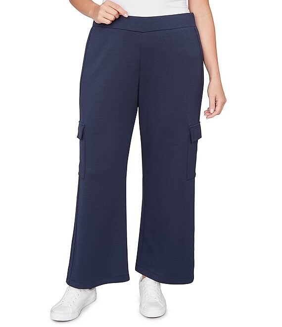 Ruby Rd. Plus Size Luxe Ultra Knit Pull-On Cargo Pants, Navy - Image 1