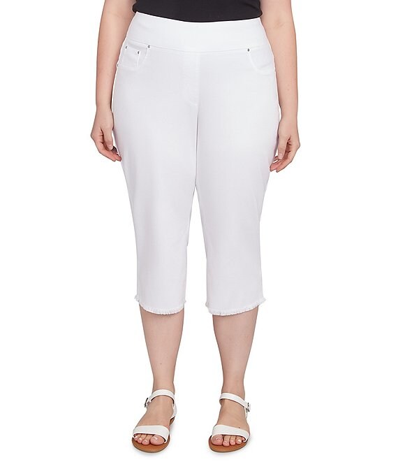 Ruby Rd. Plus Size Relaxed Fringe Hem Pull-On Denim Pants