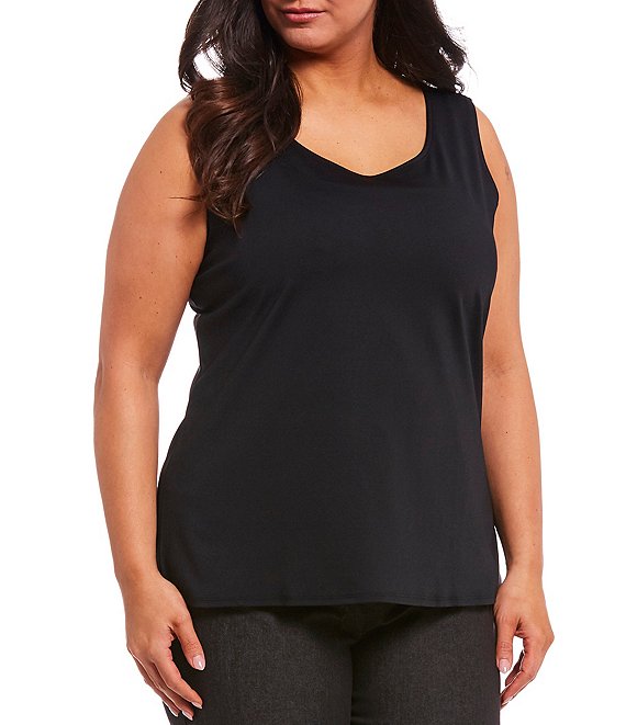 Color:Black - Image 1 - Plus Size Solid Scoop Neck Tank