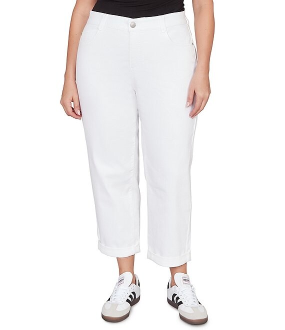 Ruby Rd. Plus Size Straight Rolled Cuff Hem Girlfriend Jeans, White - Image 1