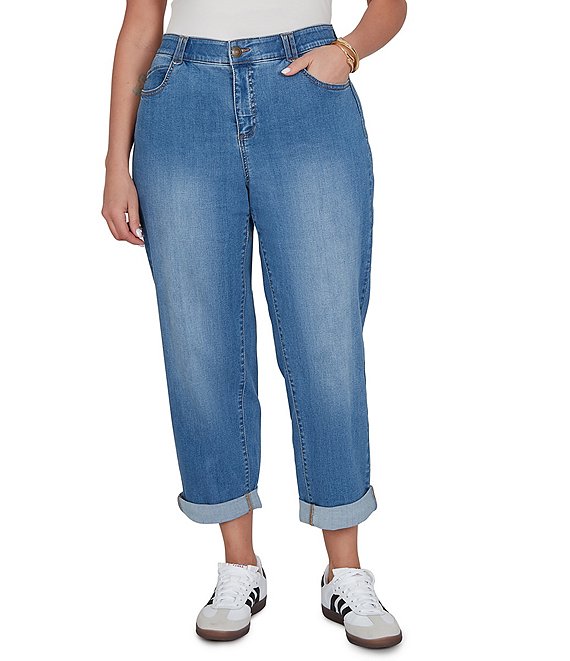 Ruby Rd. Plus Size Ultra-Soft Rolled Hem Girlfriend Jeans