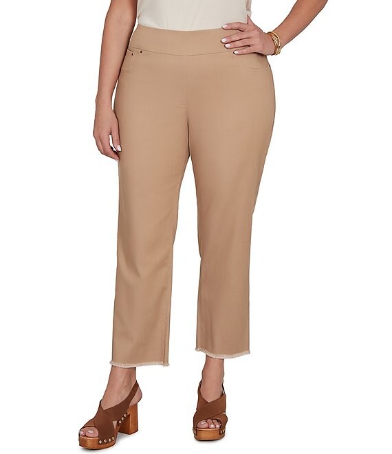 Ruby Rd. Relaxed Fringe Hem Pull-On Ankle Denim Pant
