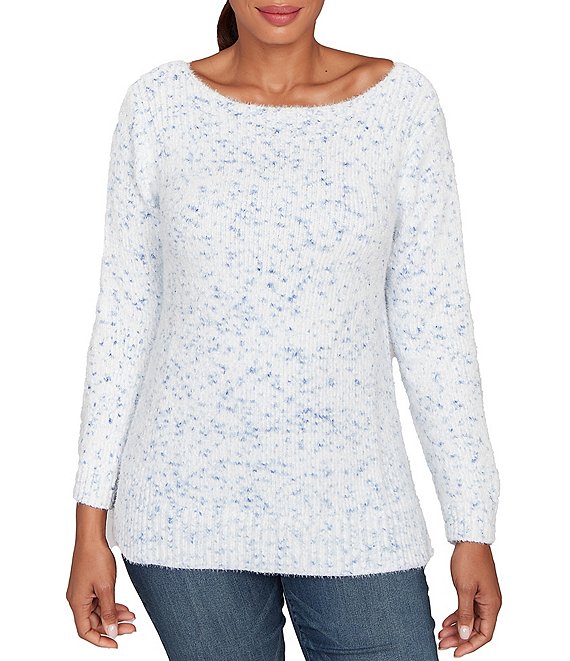 Ruby Rd. Soft Chenille Eyelash Boat Neck Long Sleeve Sweater, Bluebell - Image 1