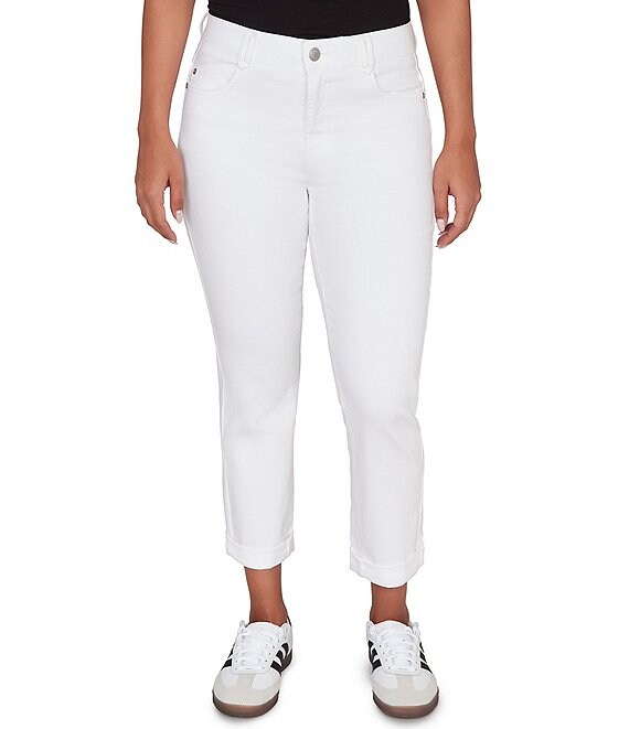 Ruby Rd. Straight Rolled Cuff Hem Girlfriend Jeans, White - Image 1