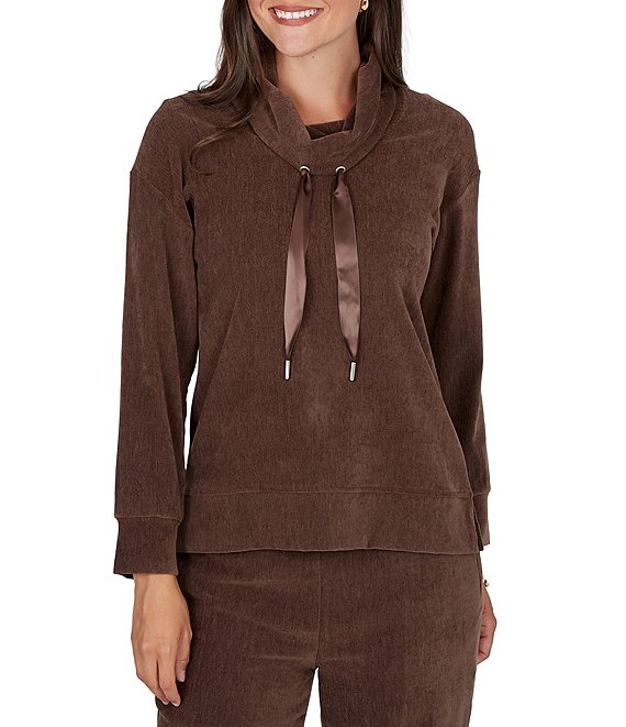 Ruby Rd. Velveteen Cowl Neck Long Sleeve Pullover