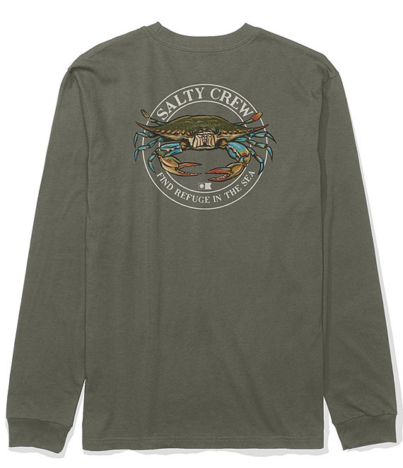 Salty Crew Long Sleeve Jimmy Crab T-Shirt, Dusty Olive - Image 1