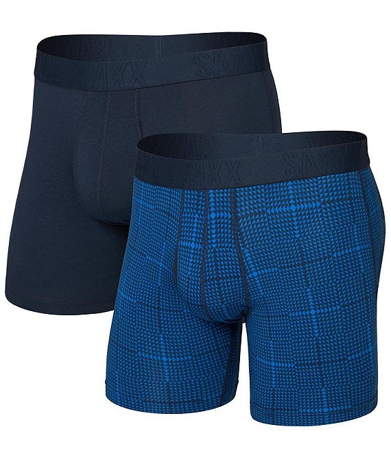 SAXX Drop Temp Cooling Cotton 6#double; Boxer Briefs 2-Pack, Plaid/Dark Ink - Image 1