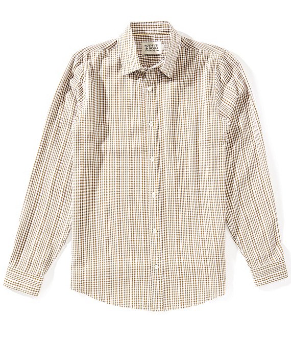Scotch & Soda Micro Check Long Sleeve Woven Shirt, Green Moss Micro Check - Image 1