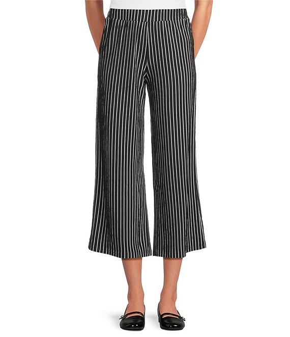 See and Be Seen Stripe Pull-On Cropped Wide Leg Coordinating Pants, Black - Image 1