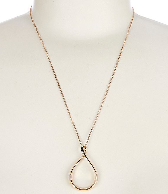 Simplicity Teardrop Polished Open Metal Long Pendant Necklace, Gold - Image 1