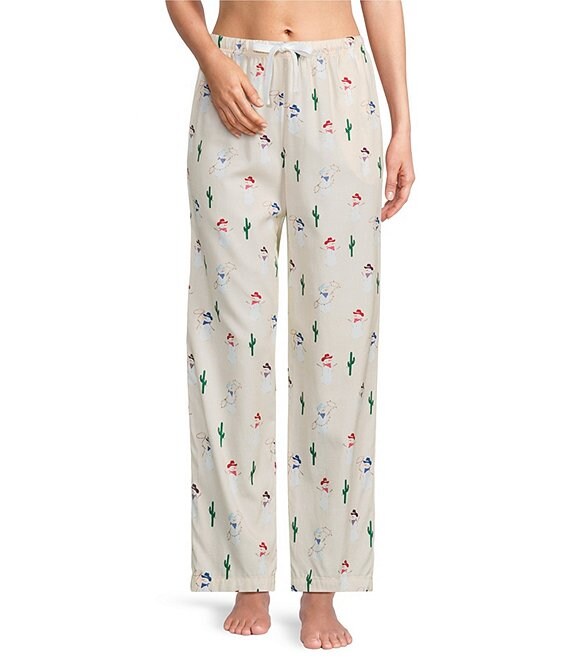 Sleep Sense Cowboy Snowman Print Flannel Drawstring Tie Coordinating Holiday Sleep Pants, Cowboy Snowman - Image 1