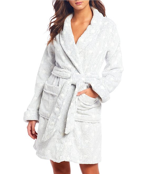Sleep Sense Dot-Printed Fleece Short Wrap Robe