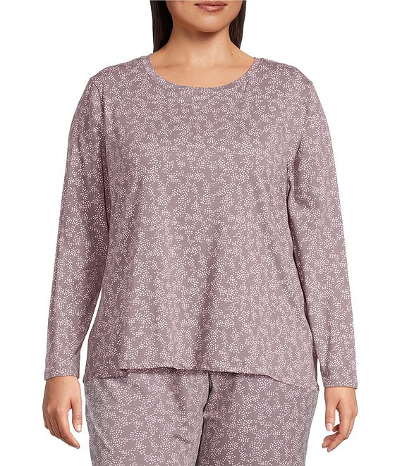 Sleep Sense Plus Size Jersey Knit Abstract Dot Long Sleeve Scoop Neck Coordinating Sleep Top, Abstract Dot - Image 1