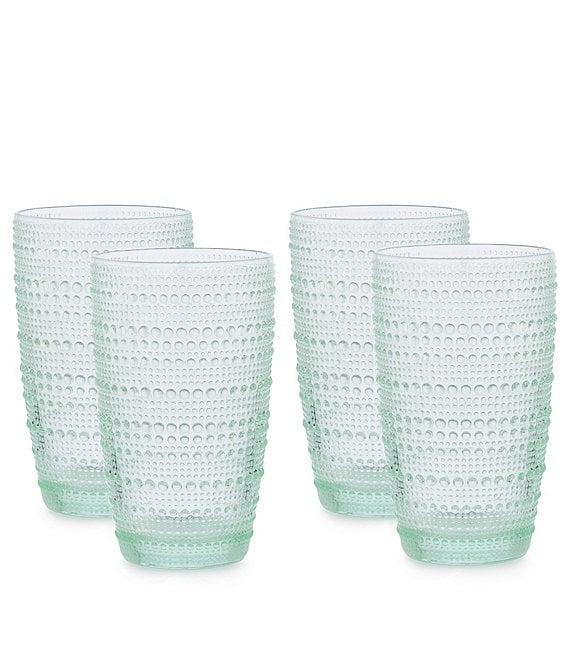 Southern Living Beaded Highball Green Glasses, Set of 4