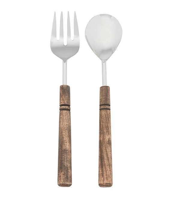 Southern Living Spring Collection Stainless Steel Salad Server Set Dark Wood Handle