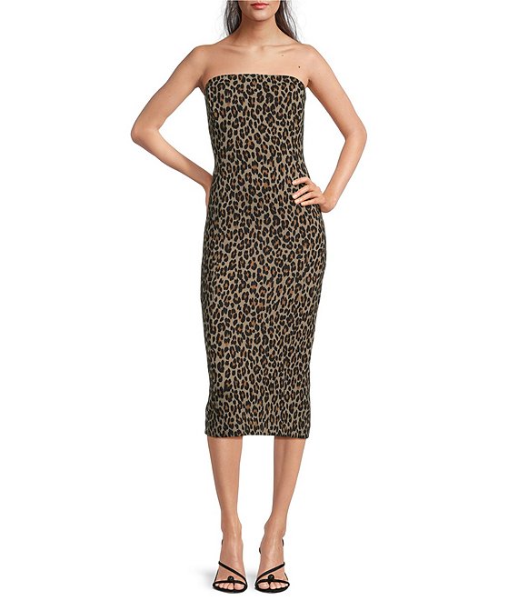 Spanx Strapless Leopard Ponte Midi Dress, Fierce Feline - Image 1