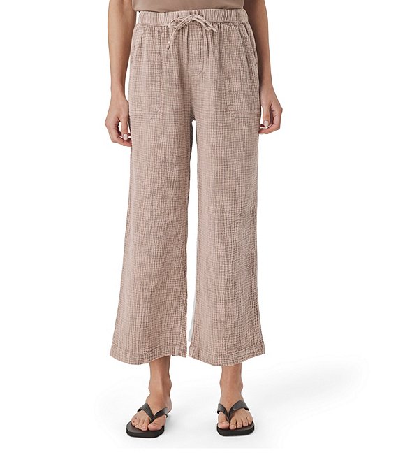 Splendid Adele Drawstring Gauze Cropped Relaxed Wide Leg Pants
