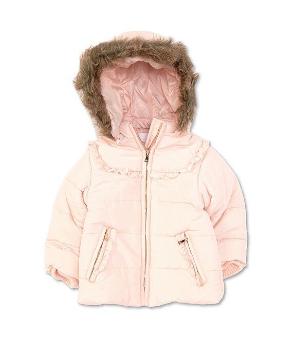 Color:Light Pink - Image 1 - Baby Girls 3-24 Months Faux-Fur/Ruffle Trim Coat