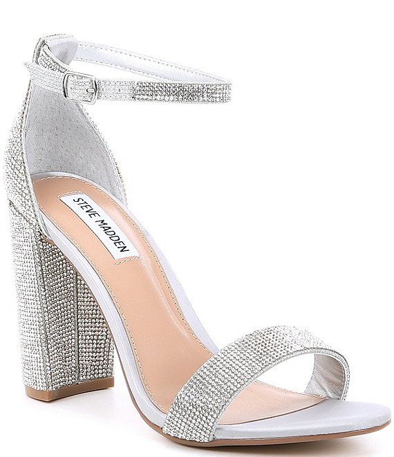 Steve Madden Carrson Rhinestone Ankle Strap Block Heel Dress Sandals