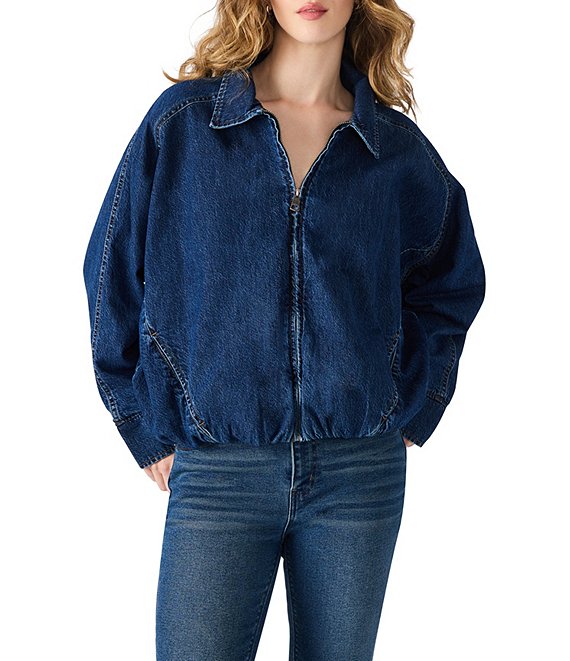 Steve Madden Mackey Collared Long Sleeve Boxy Denim Jacket, Midnight Blue - Image 1