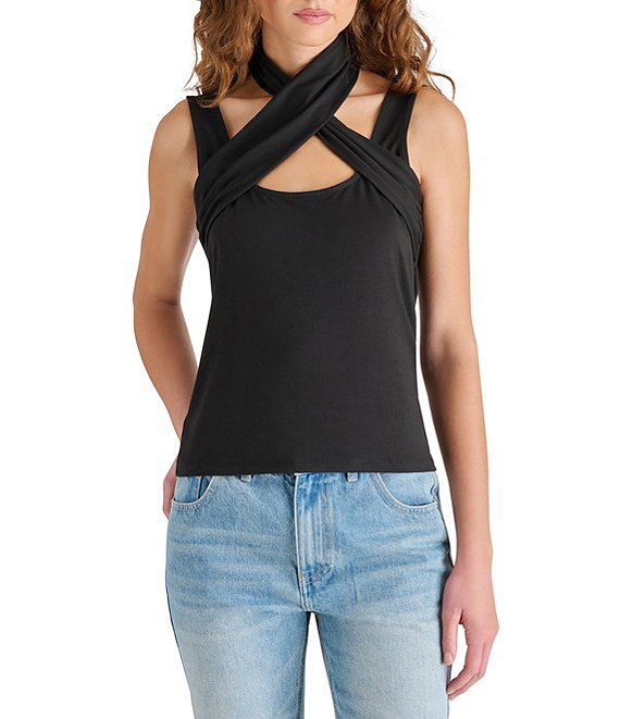 Steve Madden Percy Halter Neck Sleeveless Top, Black - Image 1