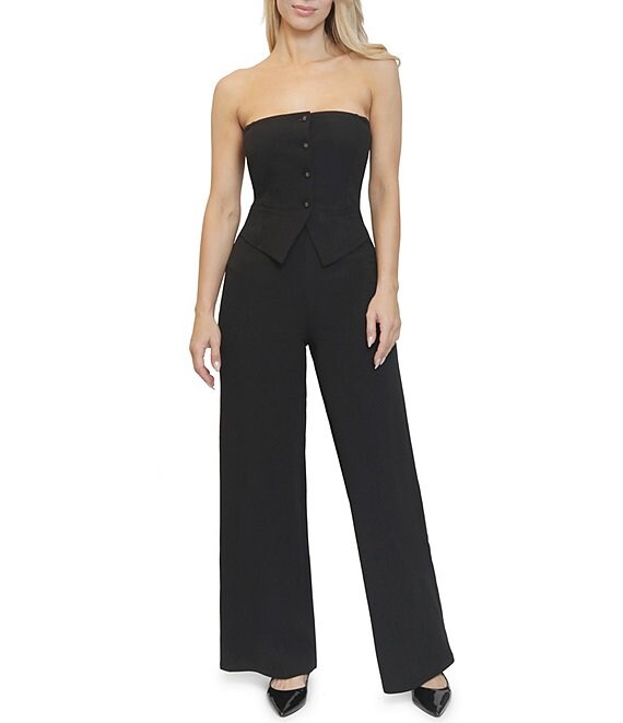 Steve Madden Stevie By Steve Madden Button Front Vest Jumpsuit, Black Beauty - Image 1
