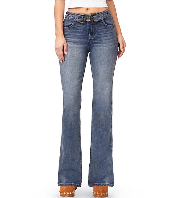 Steve Madden Stevie Jeans High Rise Self Belted Bootcut Western Jeans, Medium Wash - Image 1