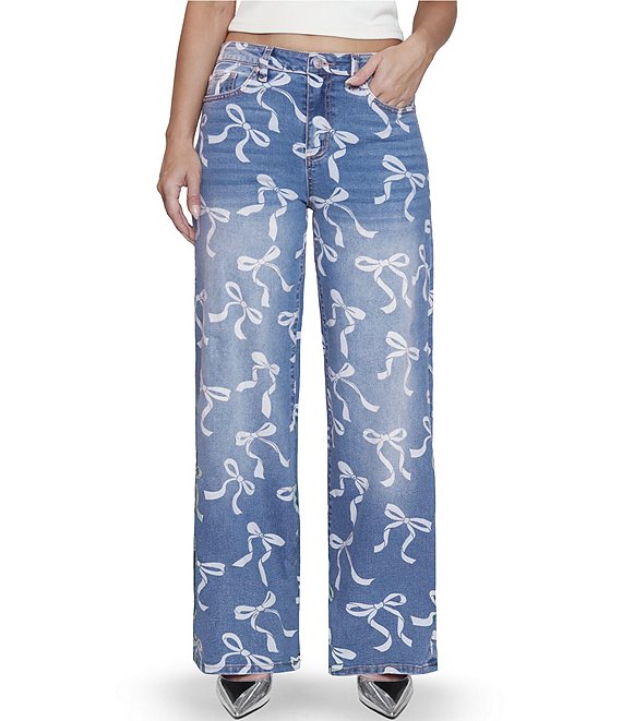 Steve Madden Stevie Jeans Relaxed Wide Leg Bow Motif Jeans, Medium Wash - Image 1