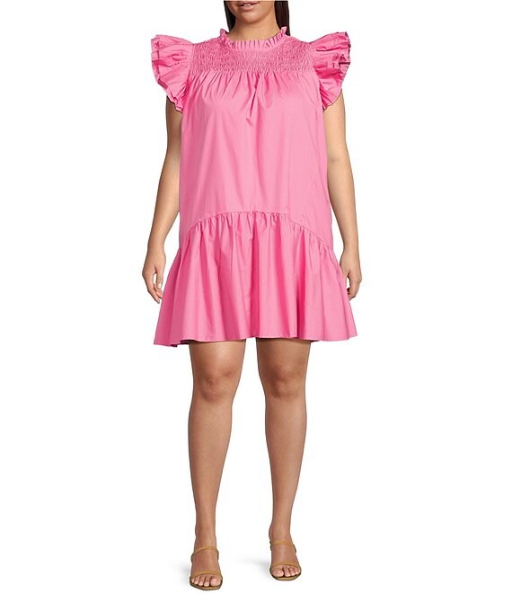 Sugarlips Plus Sleeveless Ruffled Smocked Shift Dress, Bubblegum Pink - Image 1