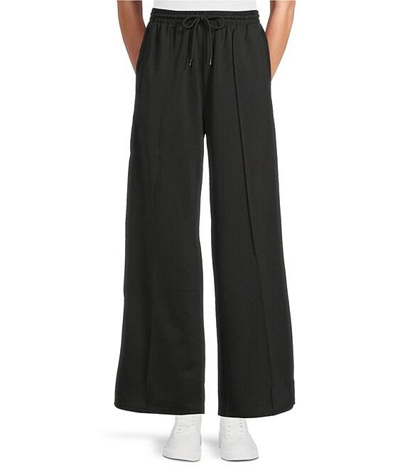 Sugarlips Shimmer Stripe Wide Leg Pull-On Track Pants, Black - Image 1