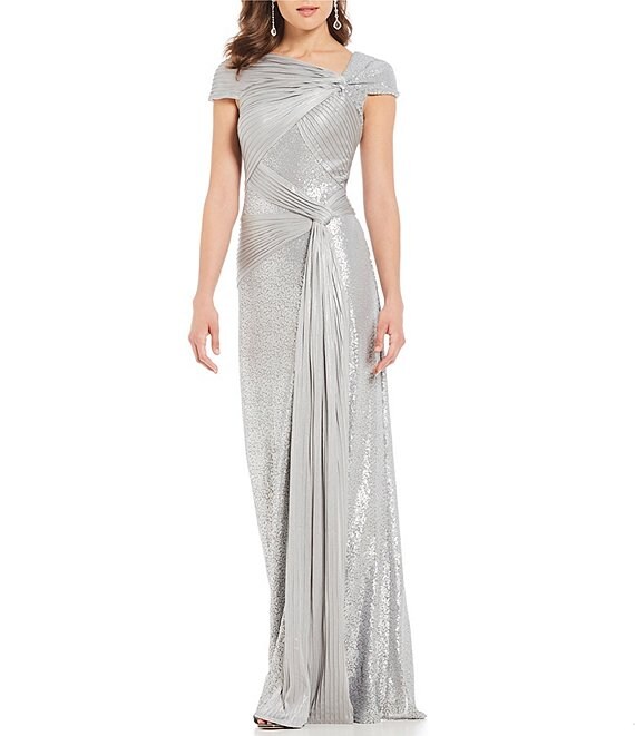 Tadashi Shoji Metallic Sequin Asymmetrical Jersey Gown
