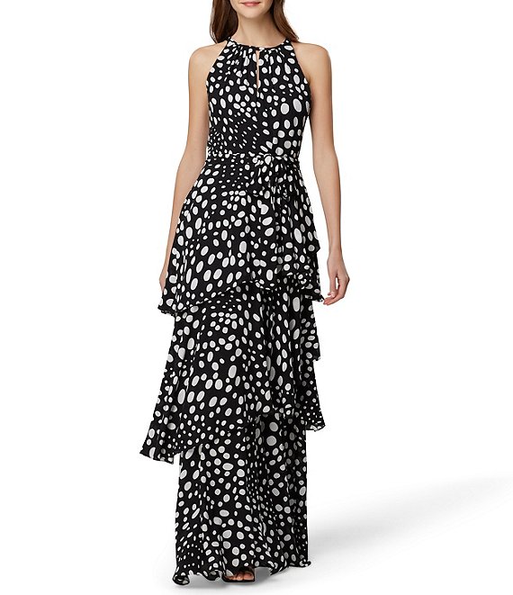 Tahari ASL Halter Neck Ruffle Tiered Maxi Dress