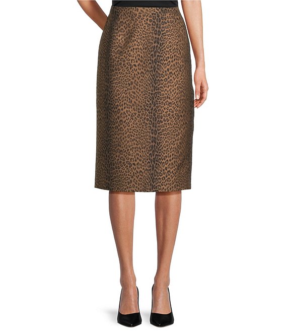Tara Jarmon Jaden Leopard Print Pencil Skirt, Noisette - Image 1