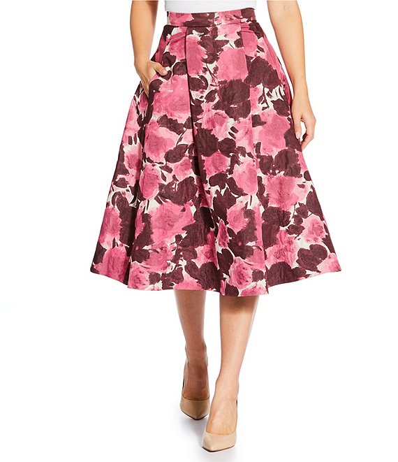 Tara Jarmon Joe Coordinating Floral Jacquard A-Line Midi Skirt, Craie - Image 1