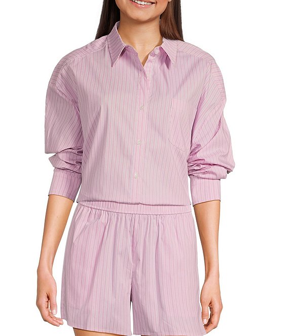 Things Between Button Front Stripe Coordinating Poplin Top