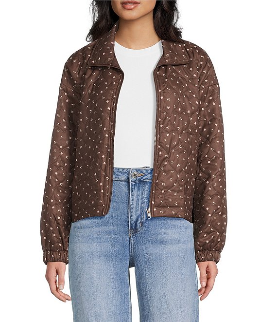 Things Between Floral Zip Front Quilted Jacket, Brown - Image 1