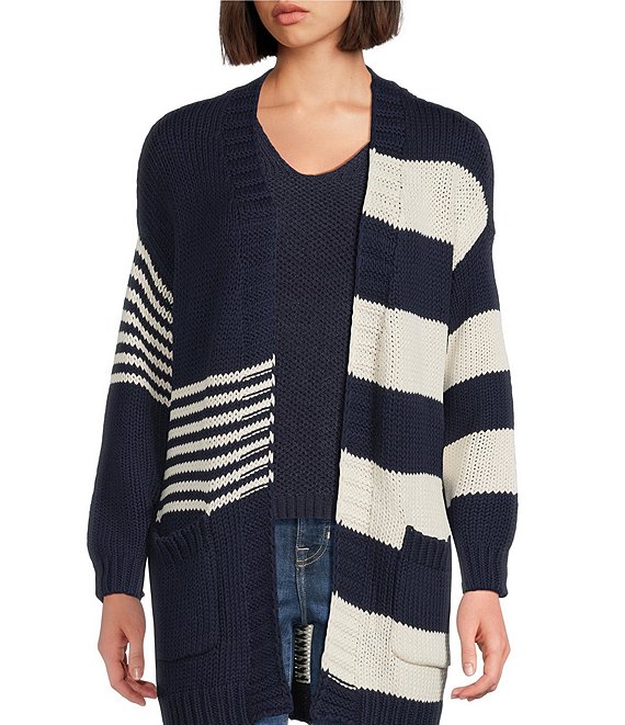 Tommy Bahama Boardwalk Stripe V-Neck Long Sleeve Button Front Cardigan, Coastline - Image 1