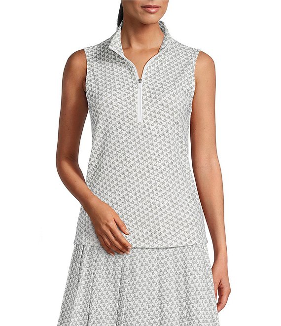 Tommy Bahama Coordinating Abby Puerto Palms Zip Front Mock Neck Top, Plant - Image 1