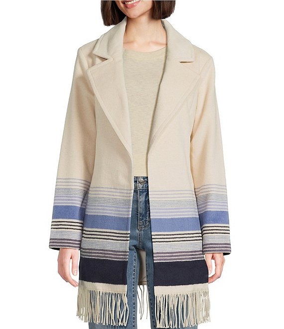 Tommy Bahama Wooly Engineered Stripe Notch Lapel Wrap Coat, Oatmeal - Image 1