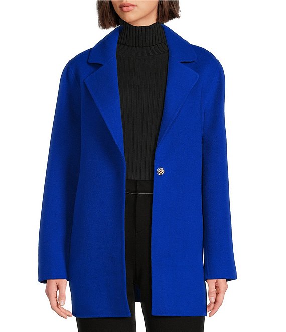 tyler boe Shannon Wool Blend Notch Lapel Long Sleeve Car Jacket, Banner Blue - Image 1