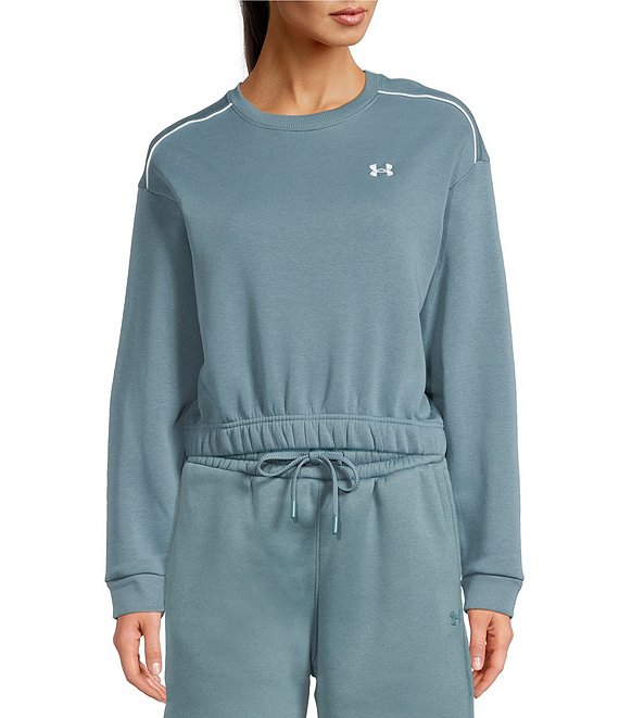 Under Armour Riv Coordinating Fleece Piped Cropped Pullover, Jasper Blue/White - Image 1