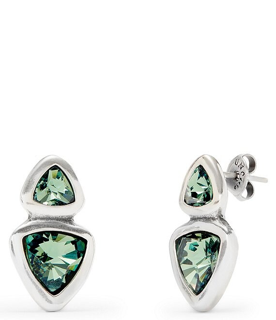 UNOde50 Ser Camaleonica Collection Green Crystal Sterling Silver Double Drop Earrings, Silver/Green - Image 1